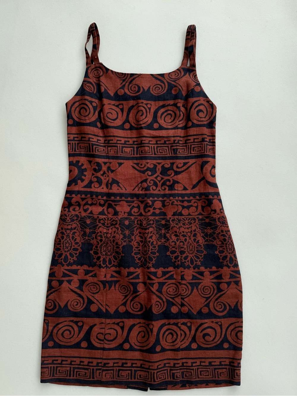 Vintage Ann Taylor Andrea Jovine Tribal Print Dress Brick Red Black Size 2